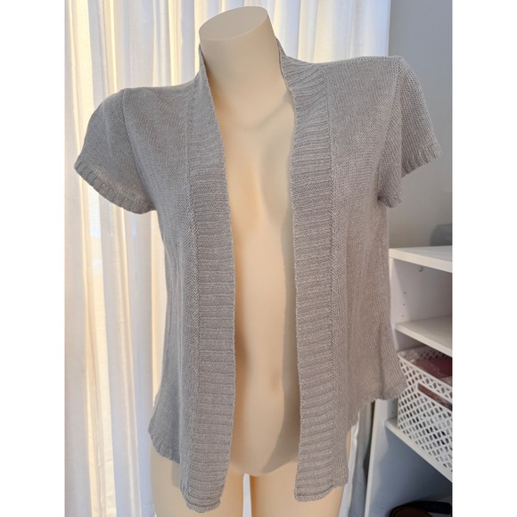 Eileen Fisher Sweaters - Eileen Fisher Hemp Knit Short Sleeve Open Front Cardigan Sz M Beige Tan